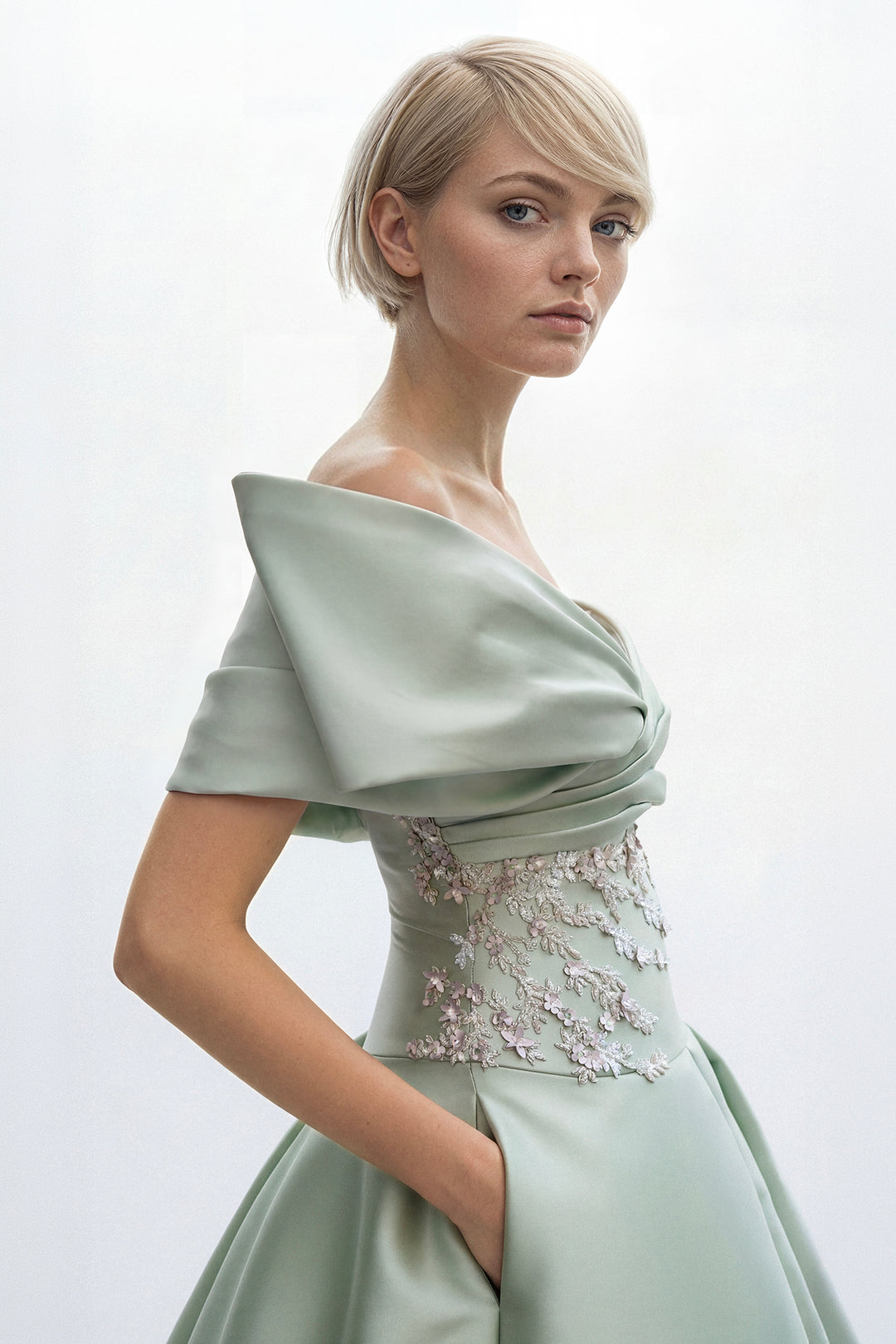 Off-Shoulder Satin Ball Gown