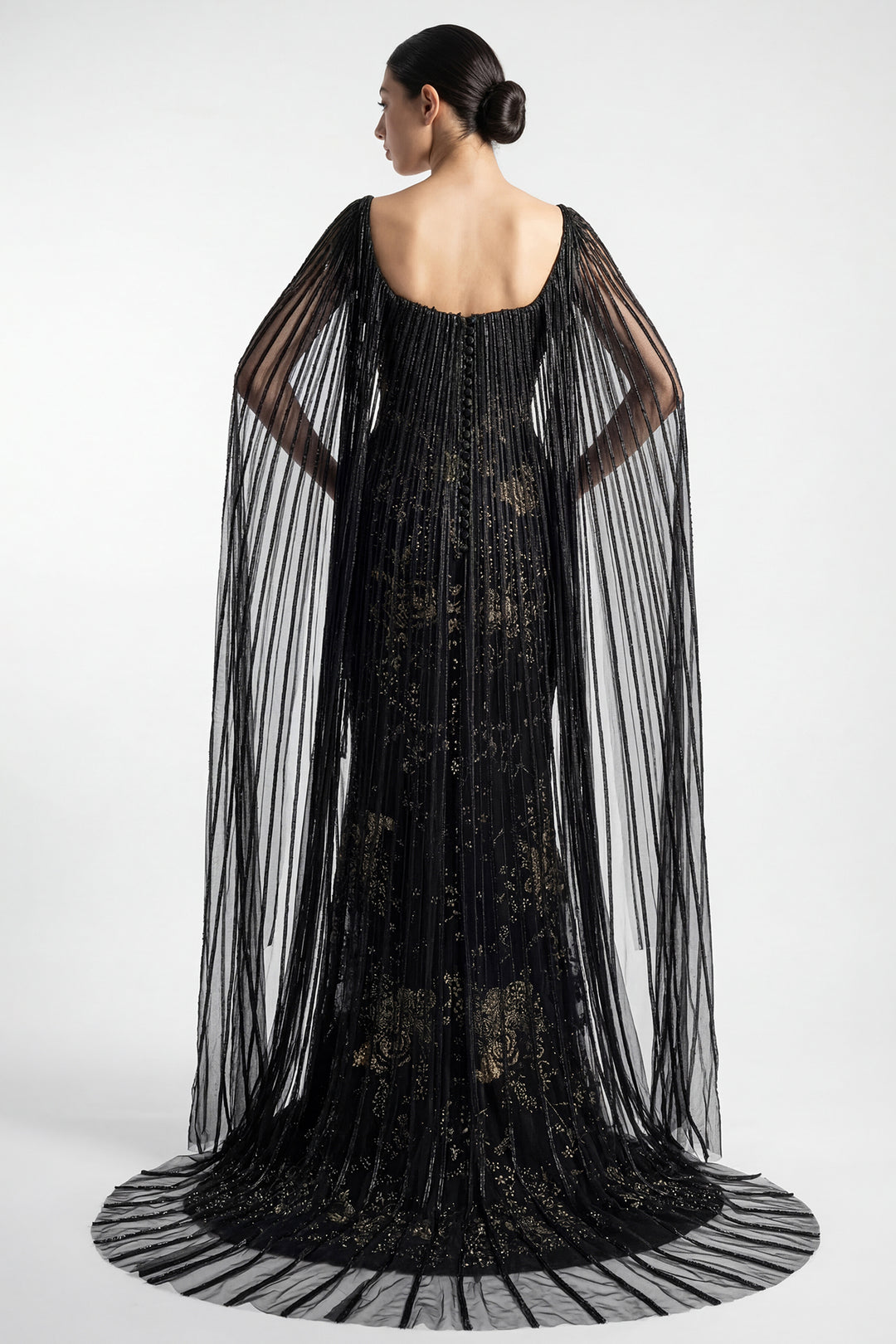 Bugle Bead Fringe Tulle Column Dress