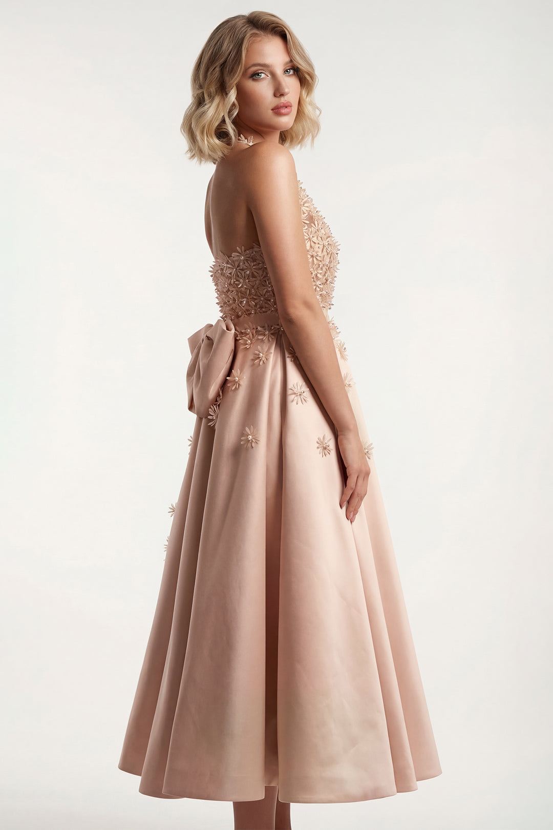 Laser-Cut Floral Mikado Midi Dress