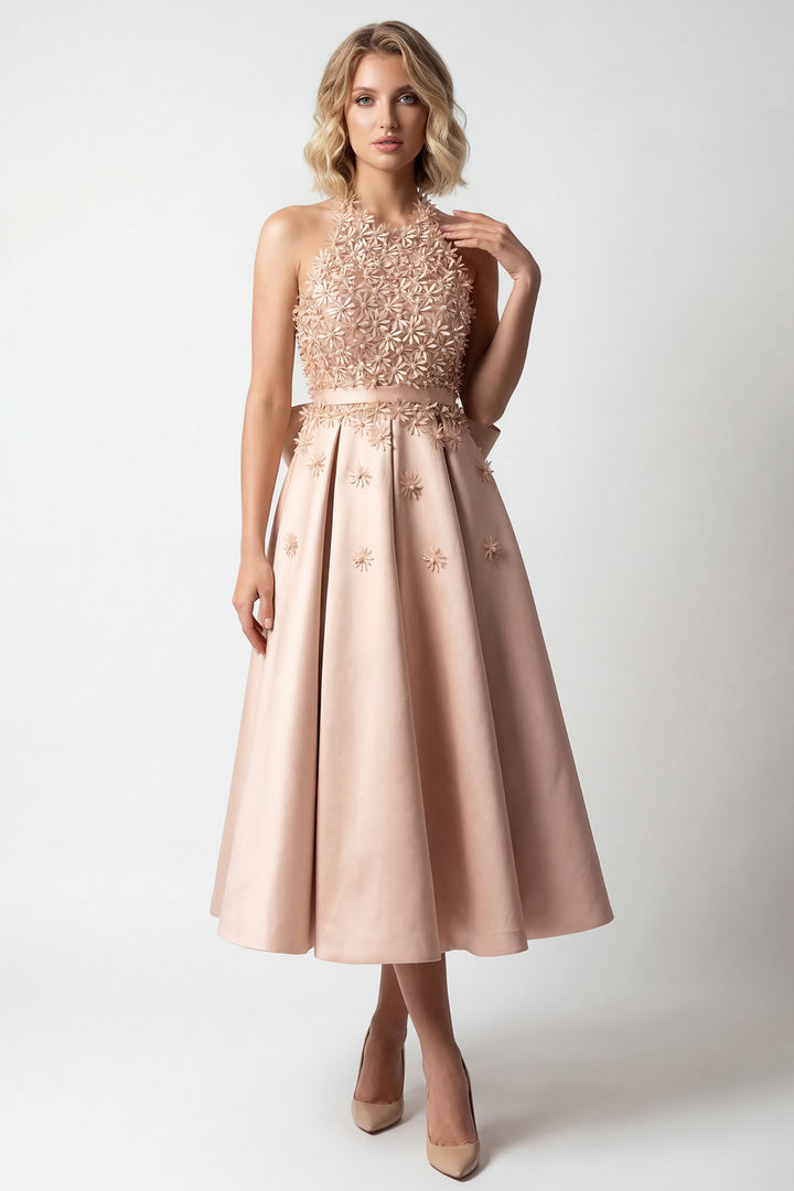 Laser-Cut Floral Mikado Midi Dress