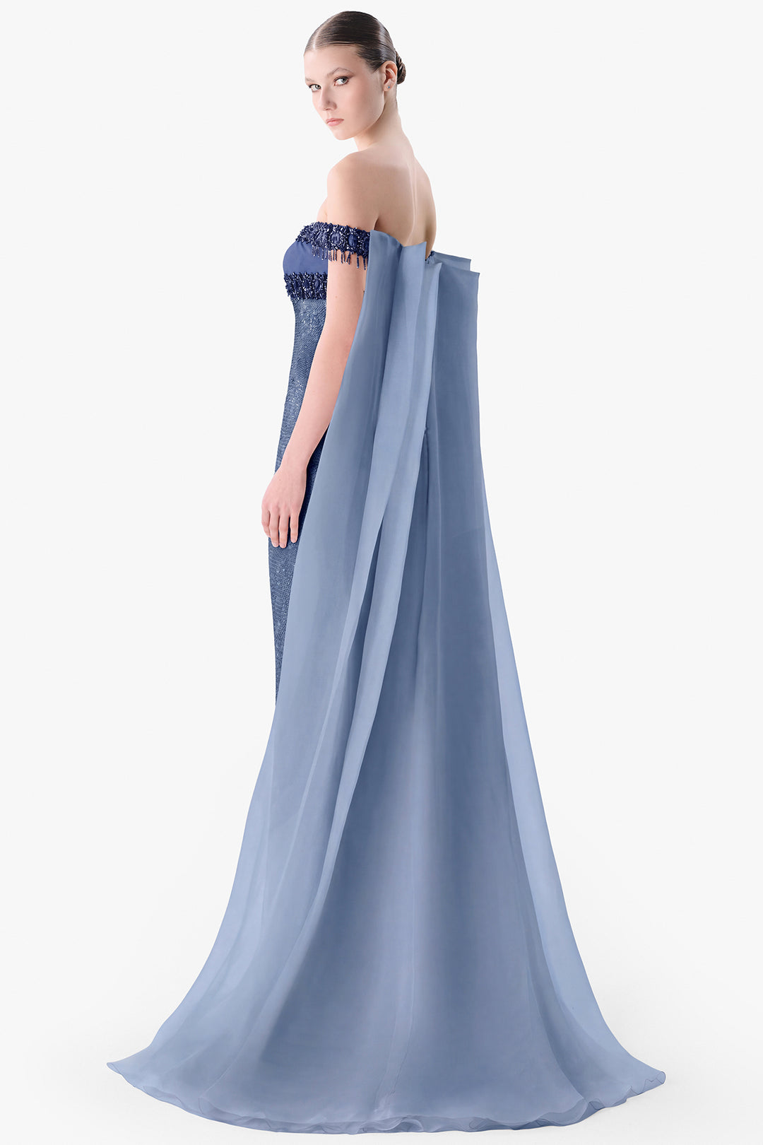 Off-Shoulder Embellished Column Gown