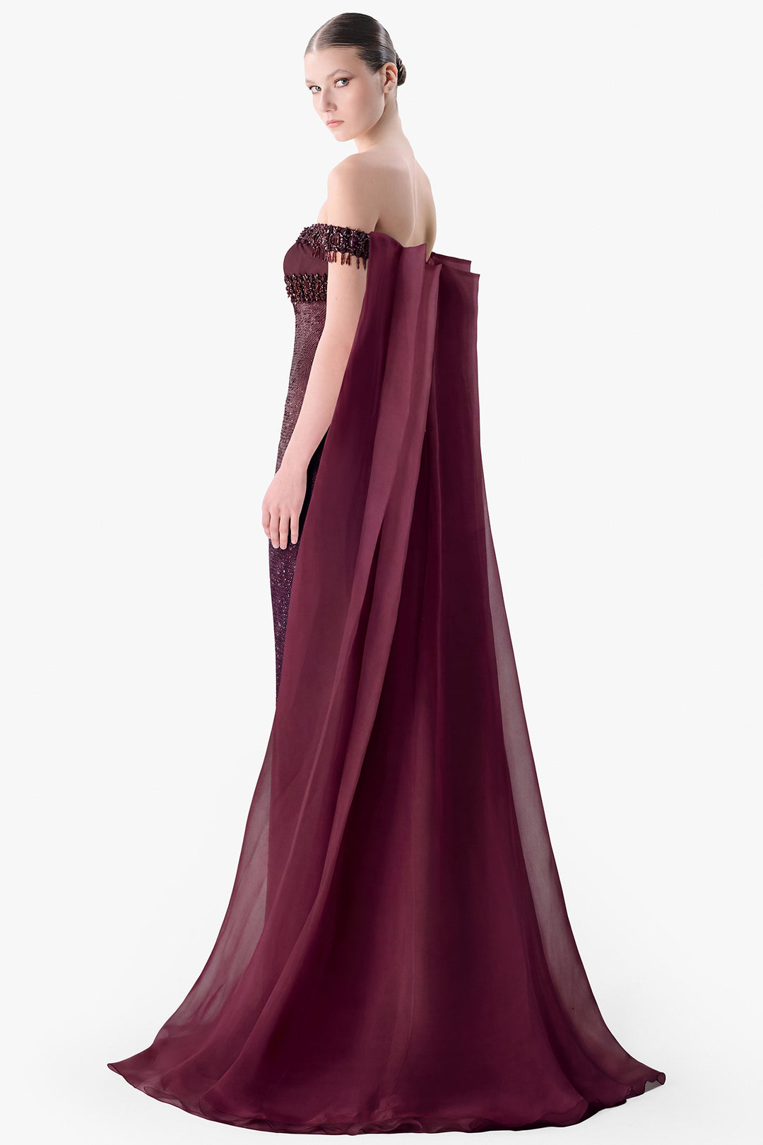 Off-Shoulder Embellished Column Gown