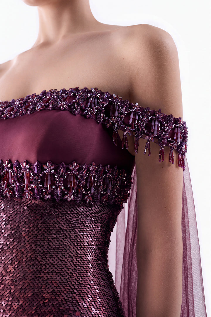 Off-Shoulder Embellished Column Gown