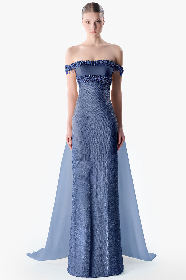 Off-Shoulder Embellished Column Gown