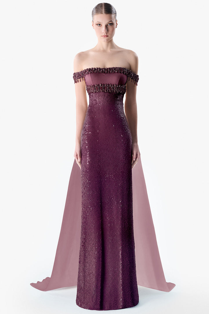 Off-Shoulder Embellished Column Gown