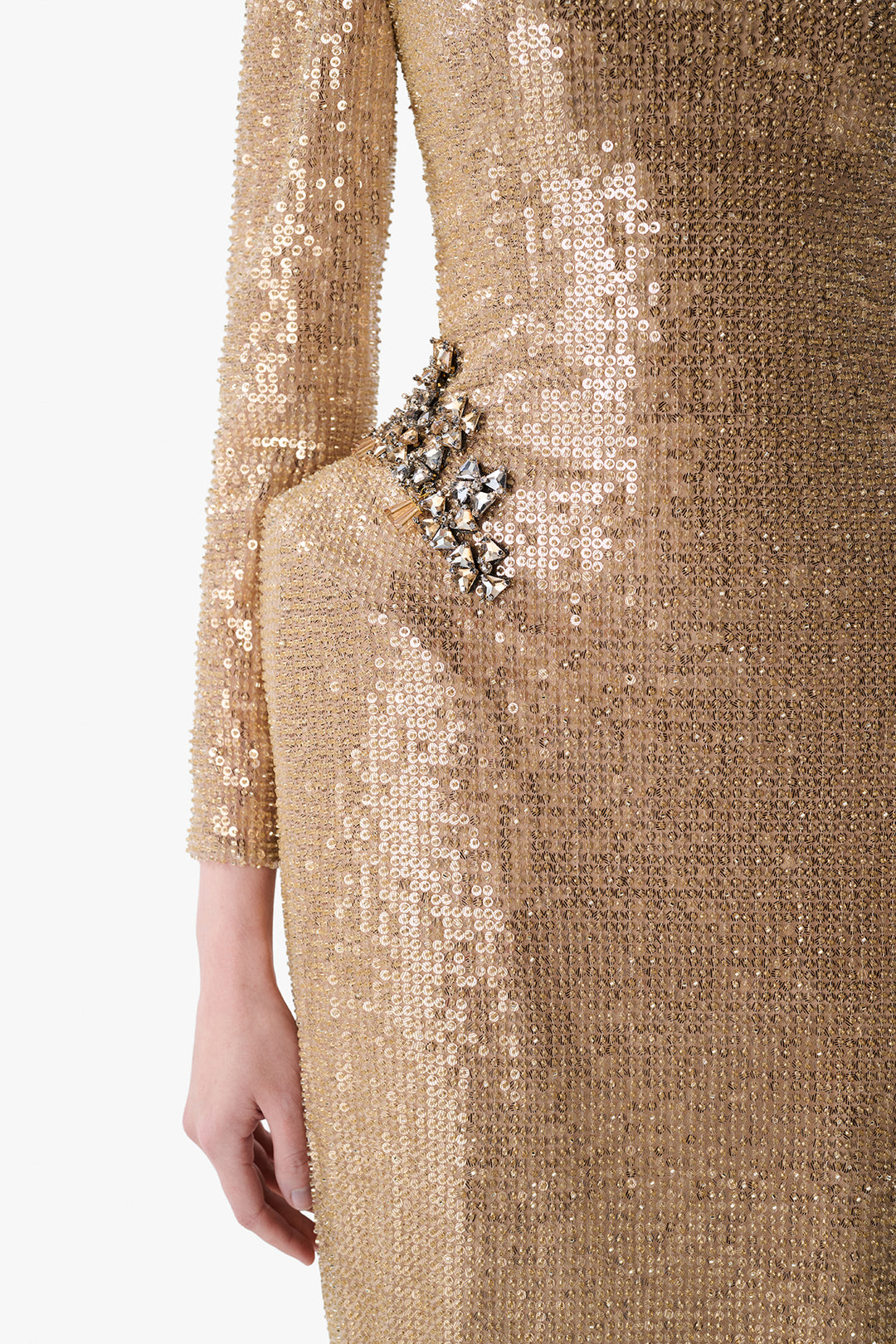 Sequined Column Gown with Crystal Accents