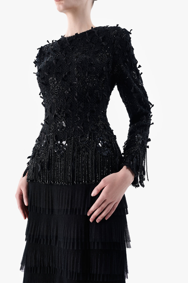 Embroidered Jacket with Layered Tulle Skirt