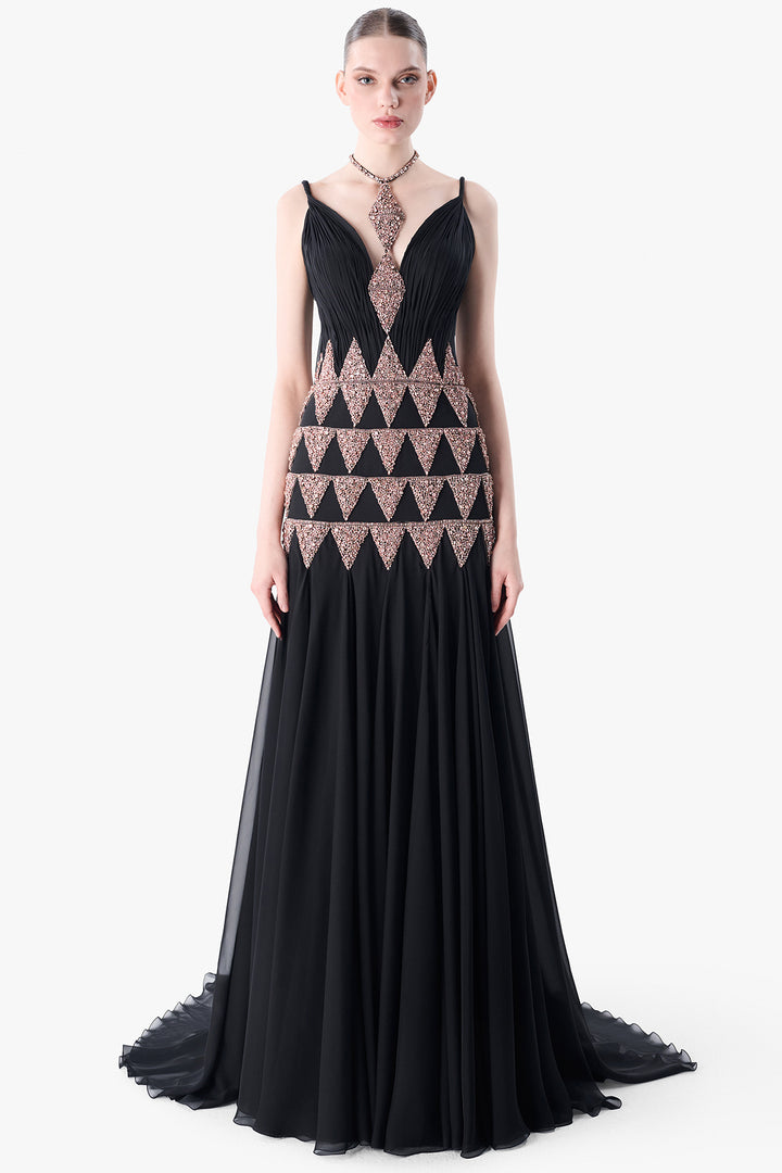Embellished Geometric Evening Dress