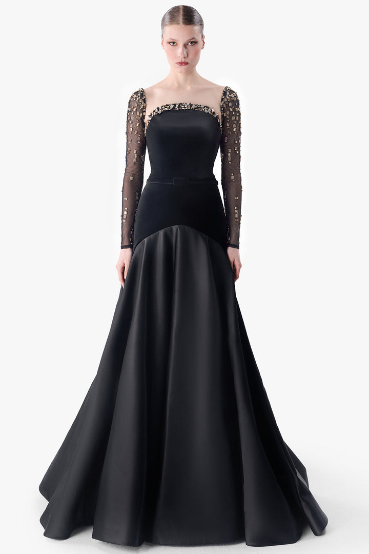 Embellished Black Evening Gown