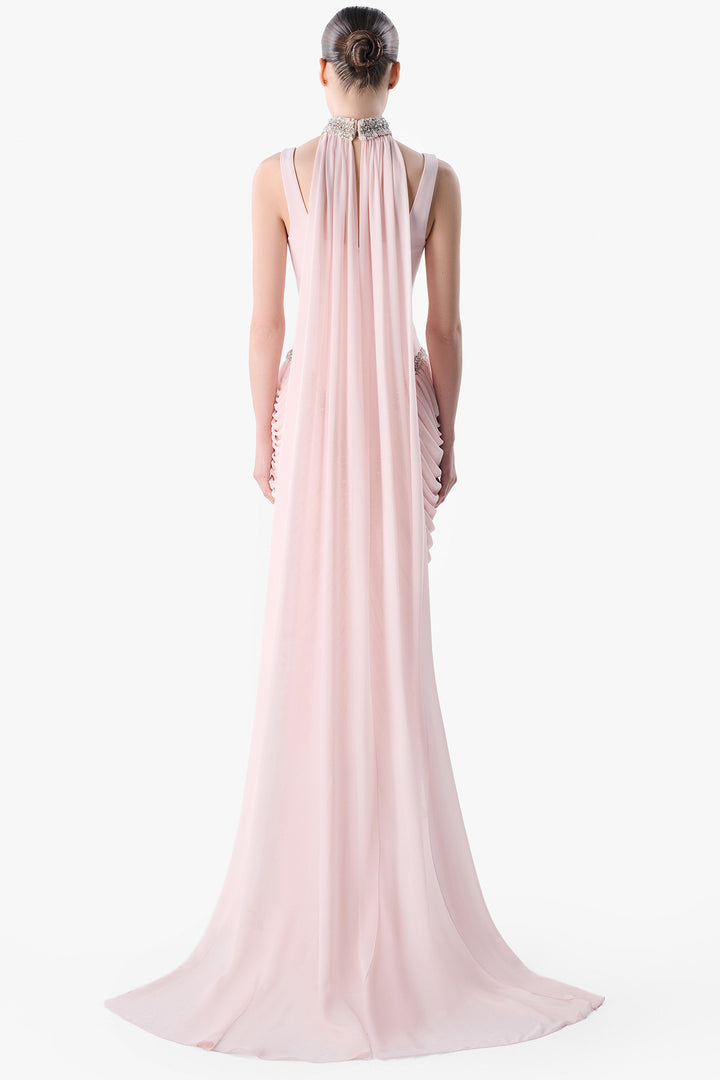 Draped Bodice Embroidered Gown
