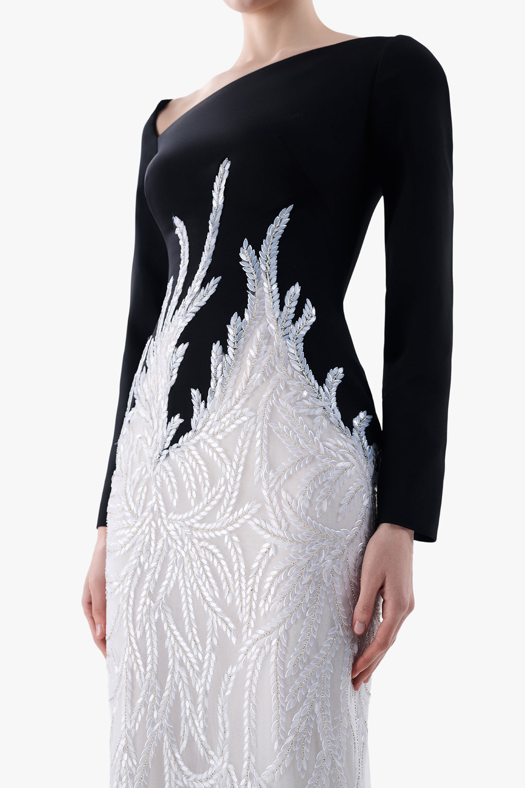 Asymmetric Crepe Top with Embroidered Skirt