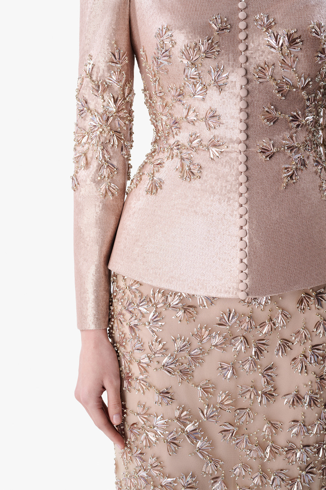 Structured Peplum Gown with Embroidered Skirt