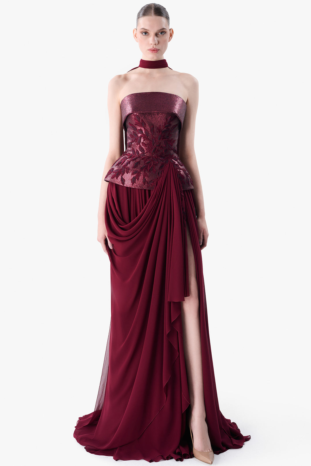 Strapless Draped Evening Gown