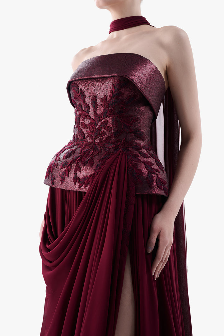 Strapless Draped Evening Gown