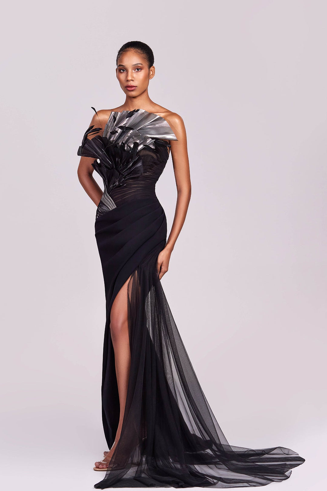 Asymmetrical Design Dress with Feather Embellishments