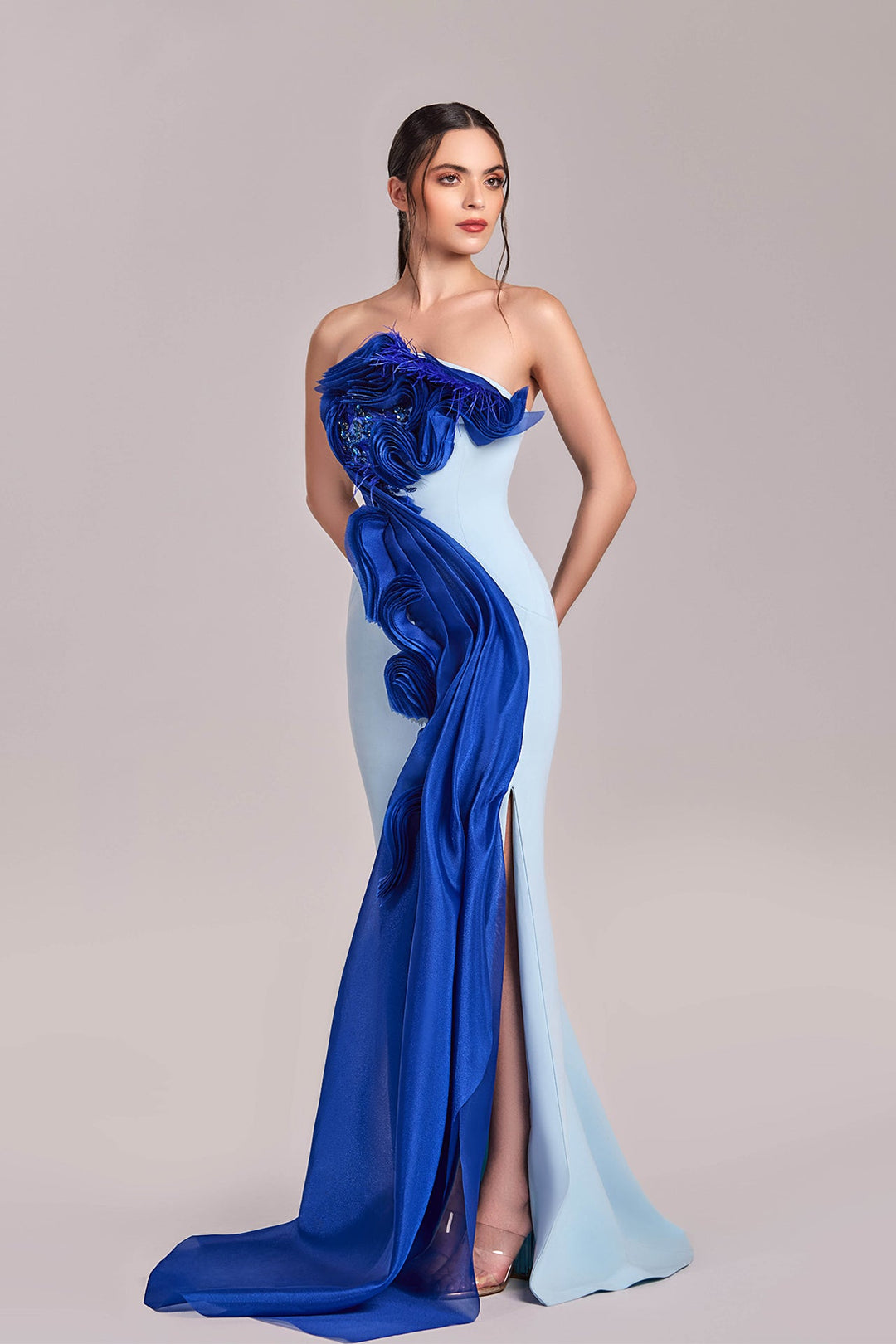 feather cut dress Feather Long Sleeve Dress Blue