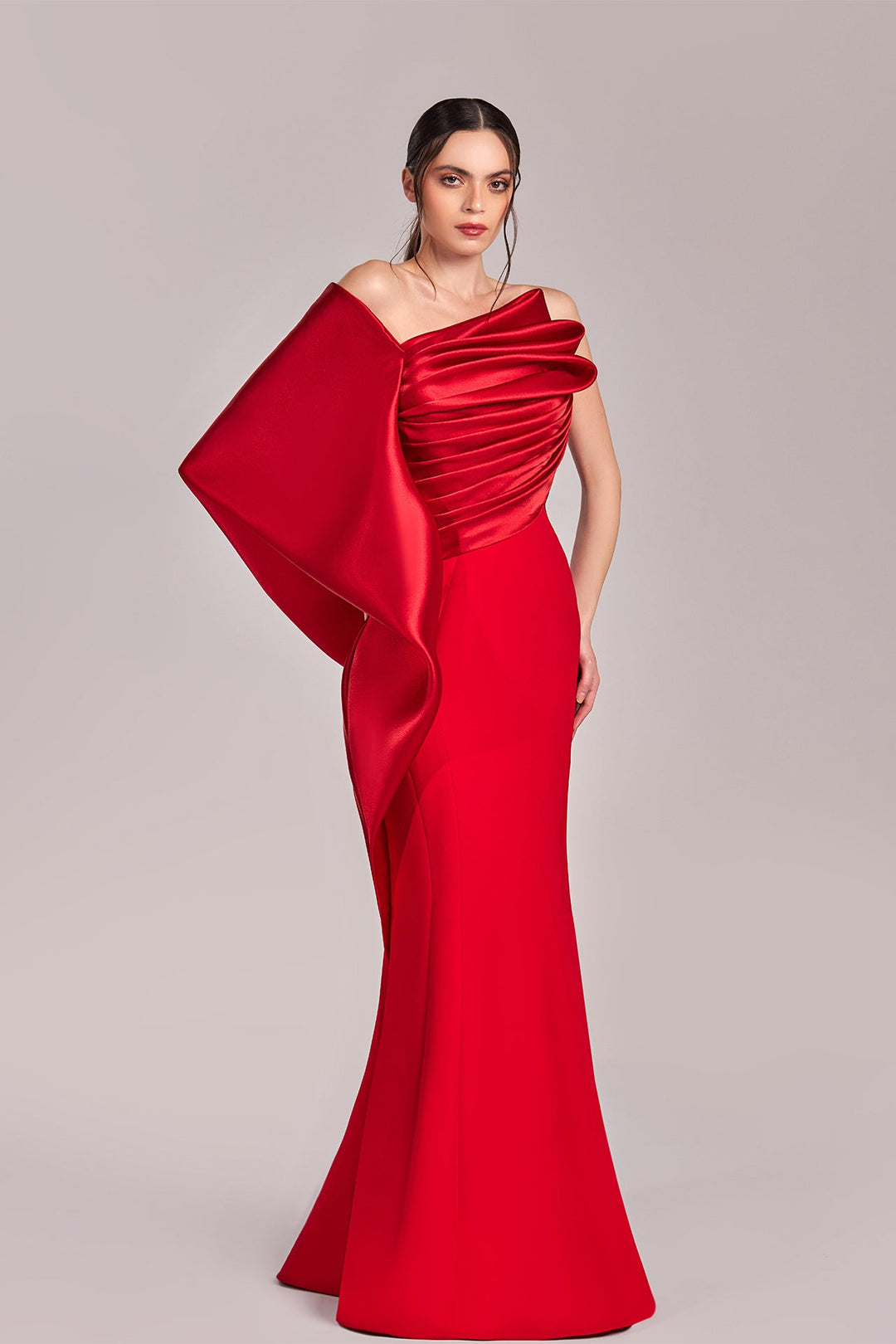 Mermaid Dress with One-Shoulder Sleeve and Draped Bodice