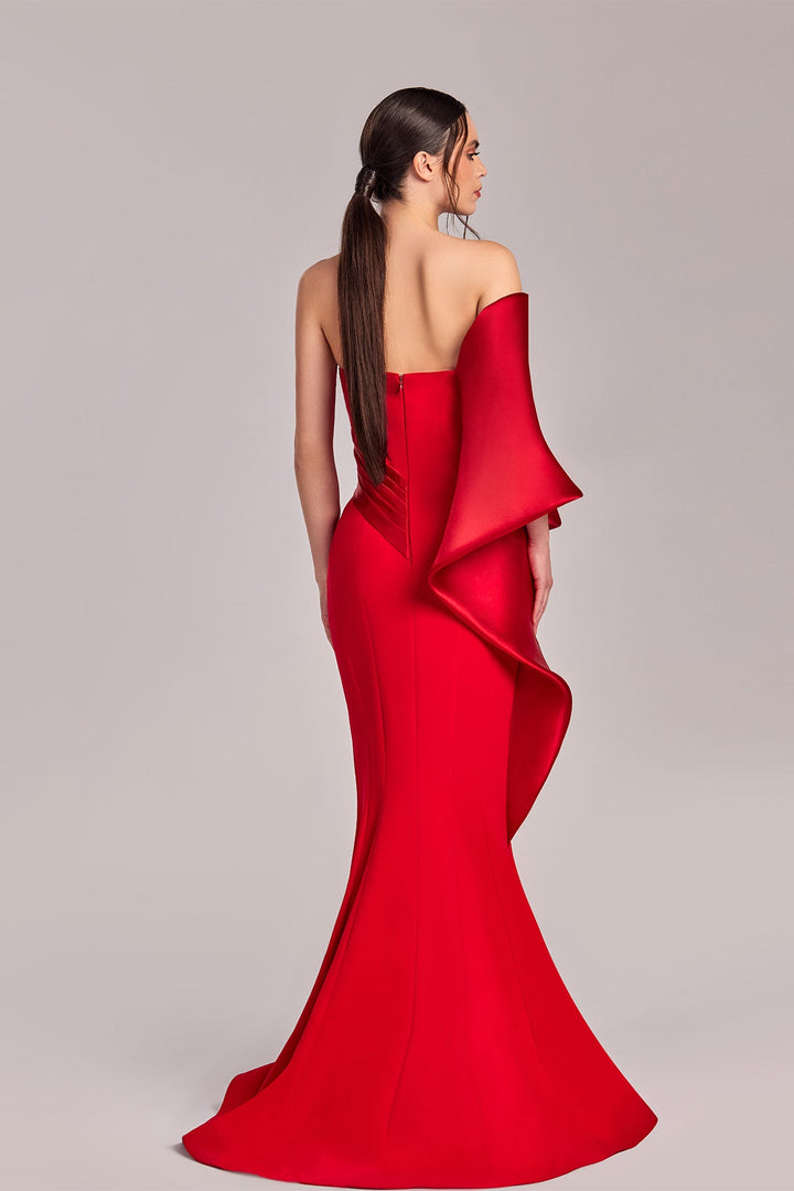 Mermaid Dress with One-Shoulder Sleeve and Draped Bodice