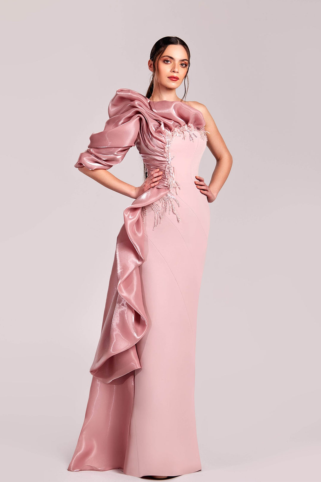 pink asymmetrical dress Asymmetrical Ruffled Dress Pink / US 18