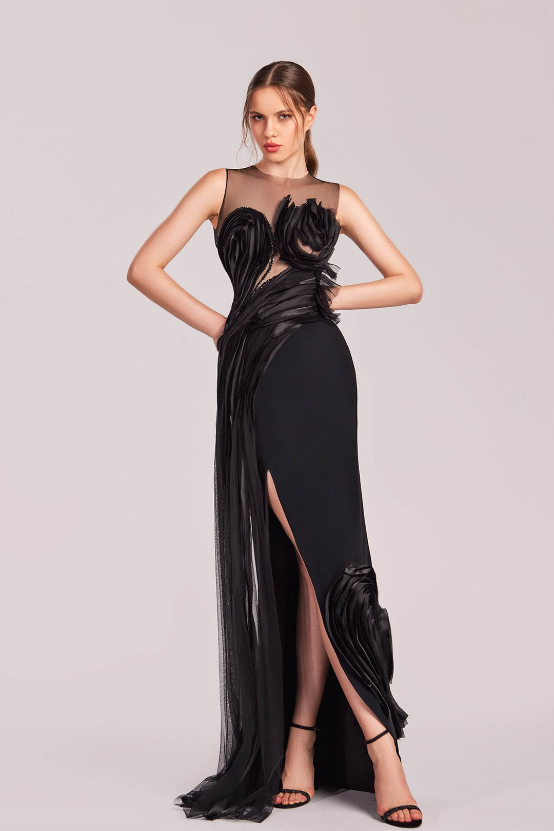 Sheer Neckline and Back Evening Dress