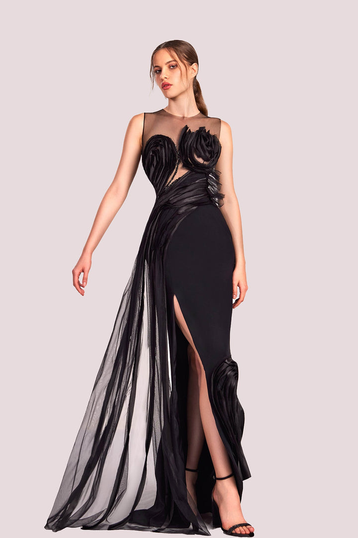 Sheer Neckline and Back Evening Dress