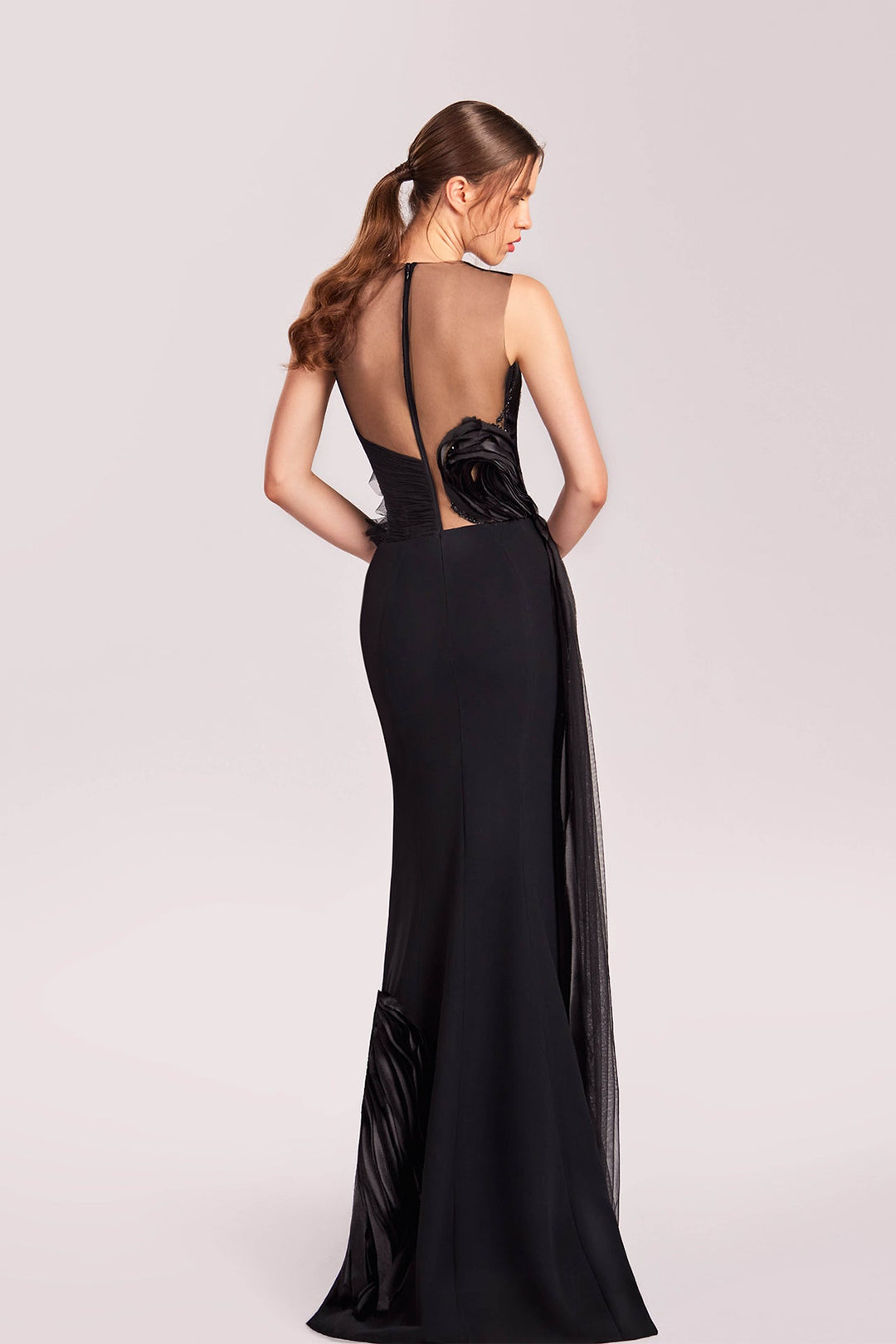 Sheer Neckline and Back Evening Dress