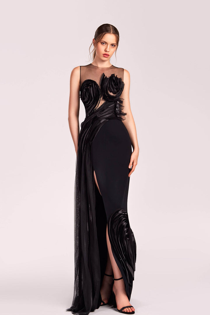 Sheer Neckline and Back Evening Dress