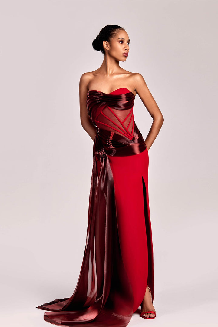 Strapless Dress with High Slit