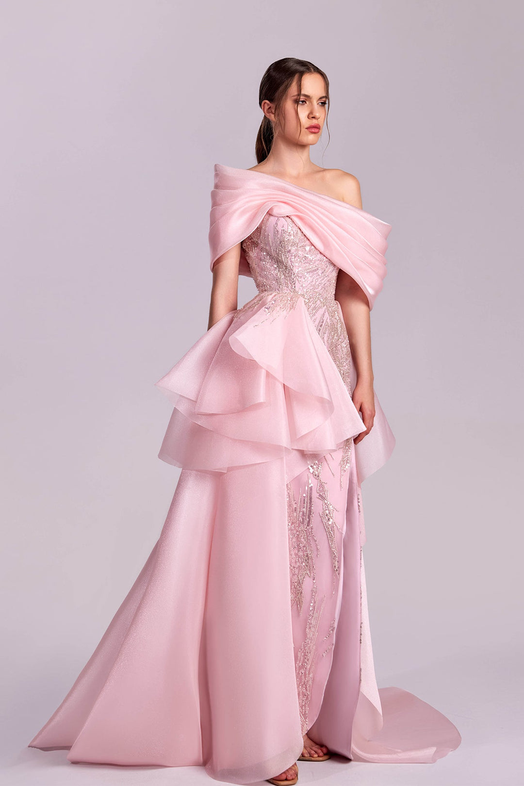Embroidered dress with organza ruffles Pink / US 16 Embroidered dress with organza ruffles Pink / US 16