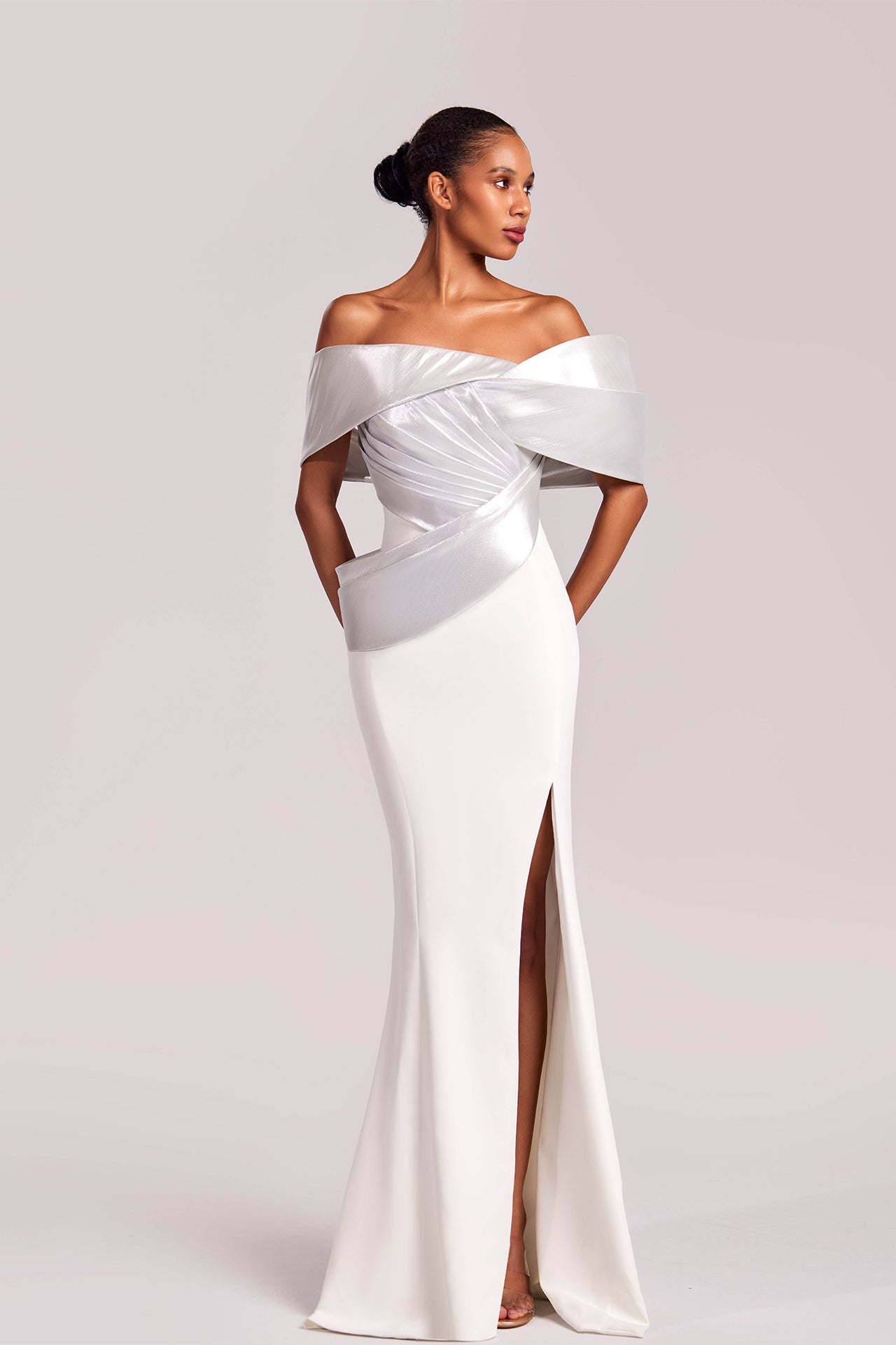 Off-Shoulder Dress with Thigh-High Slit – M.R DESIGN