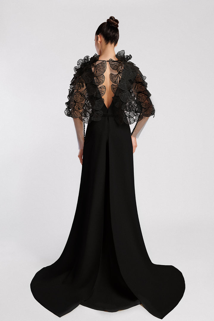 Black Fan Sleeve Evening Dress