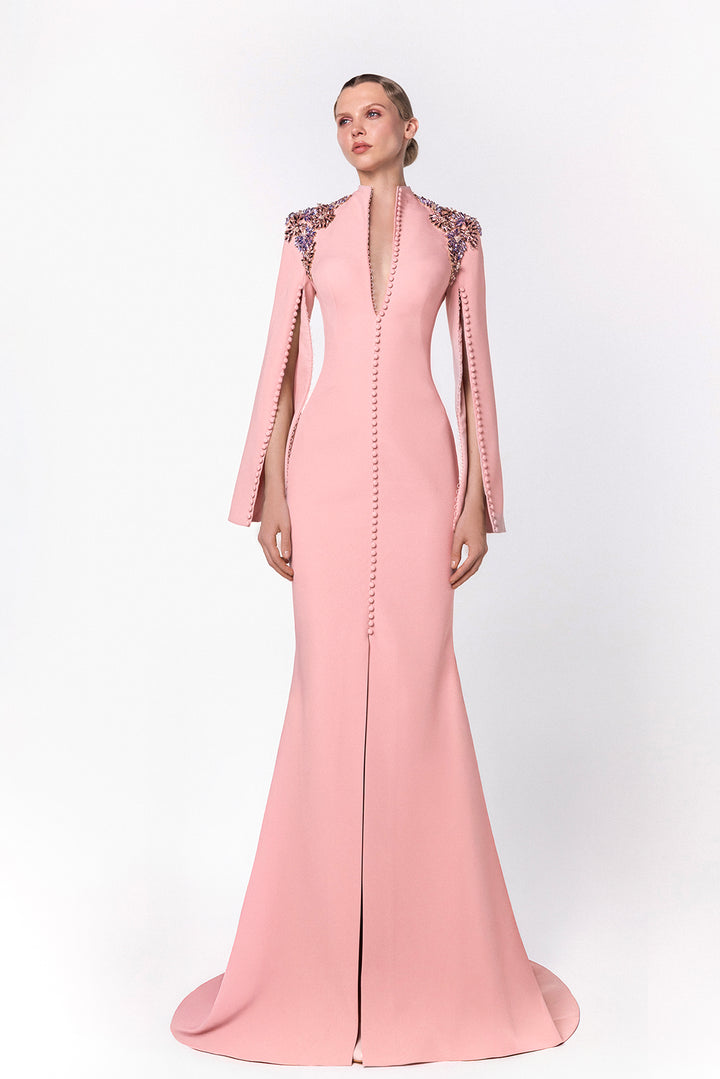 Floor-length Dress with Embellished Shoulders