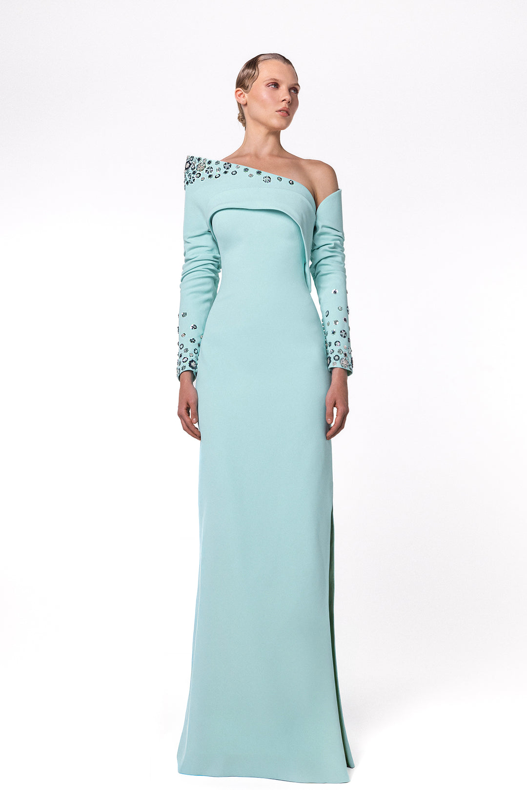 aqua blue one shoulder dress Scarf-Detail Midaxi Dress in Aquamarine - 14