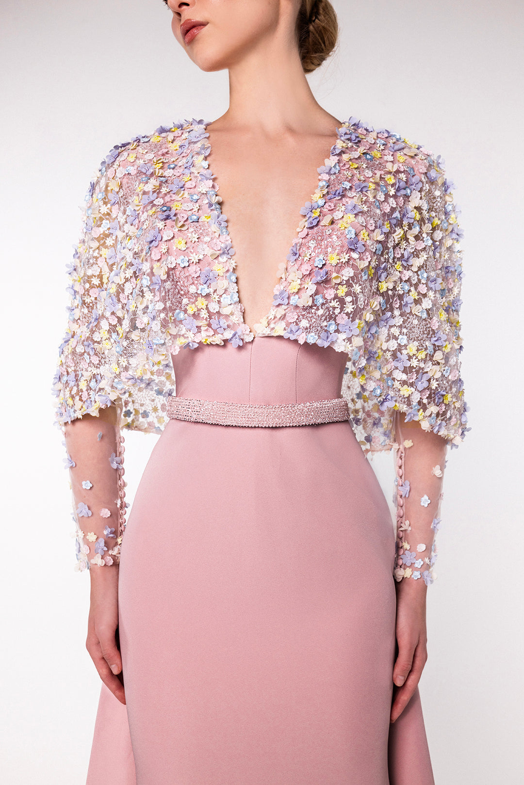 Evening Dress with Sheer Embroidered Cape M.R DESIGN Evening Dress with Sheer Embroidered Cape M.R DESIGN