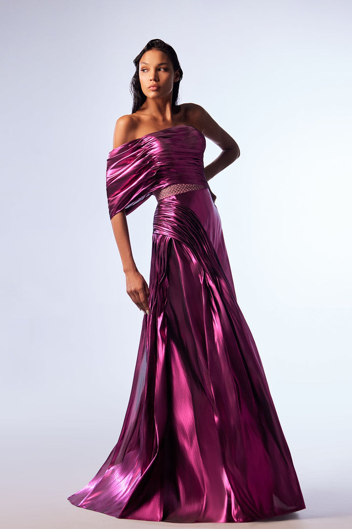 Metallic One-Shoulder A-line Dress