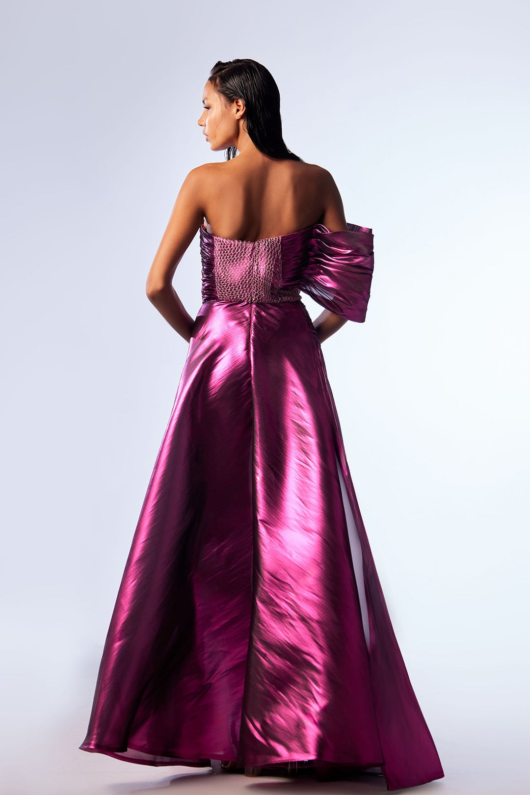 Metallic One-Shoulder A-line Dress