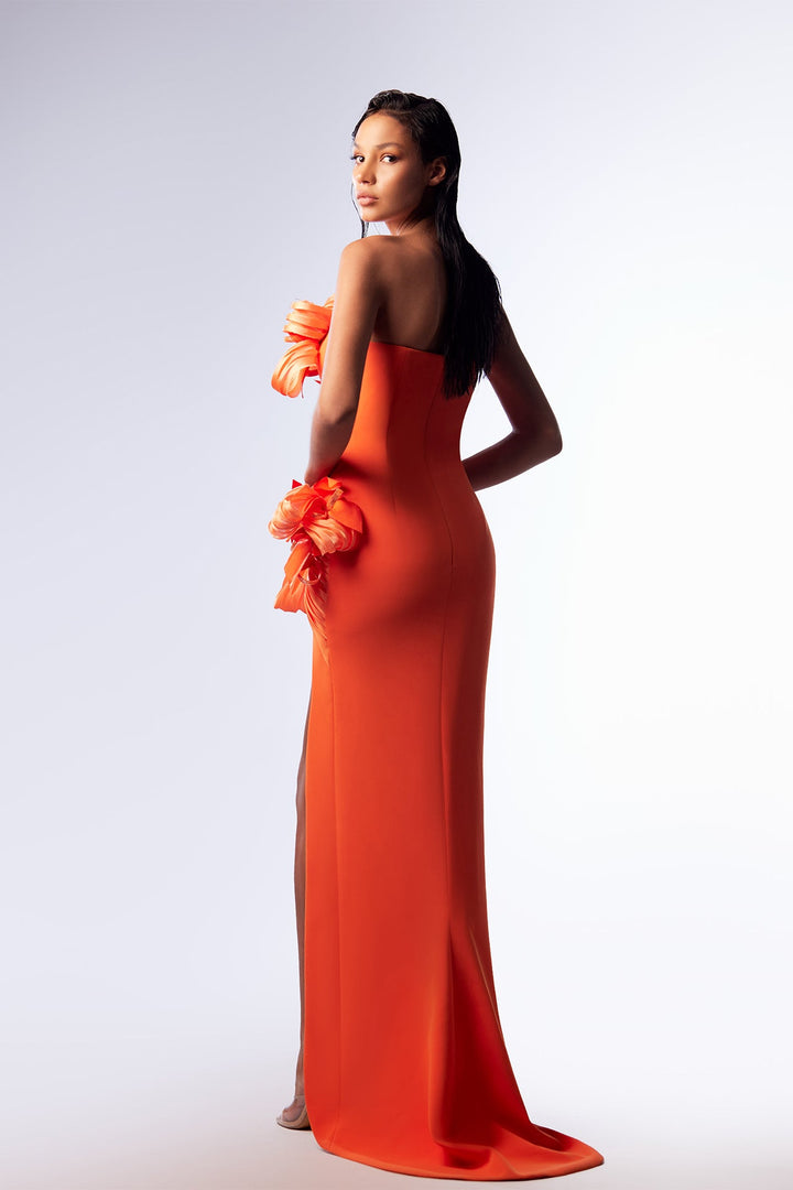 Strapless Fitted Dress with Organdie Details