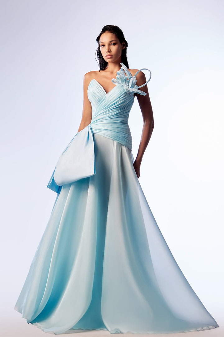 Taffeta and Organza Strapless A-line Dress