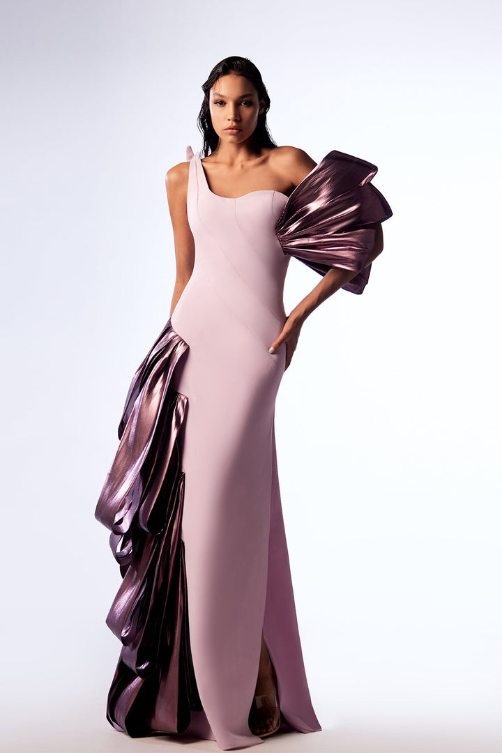 Crepe Asymmetric Mermaid Dress with Draping