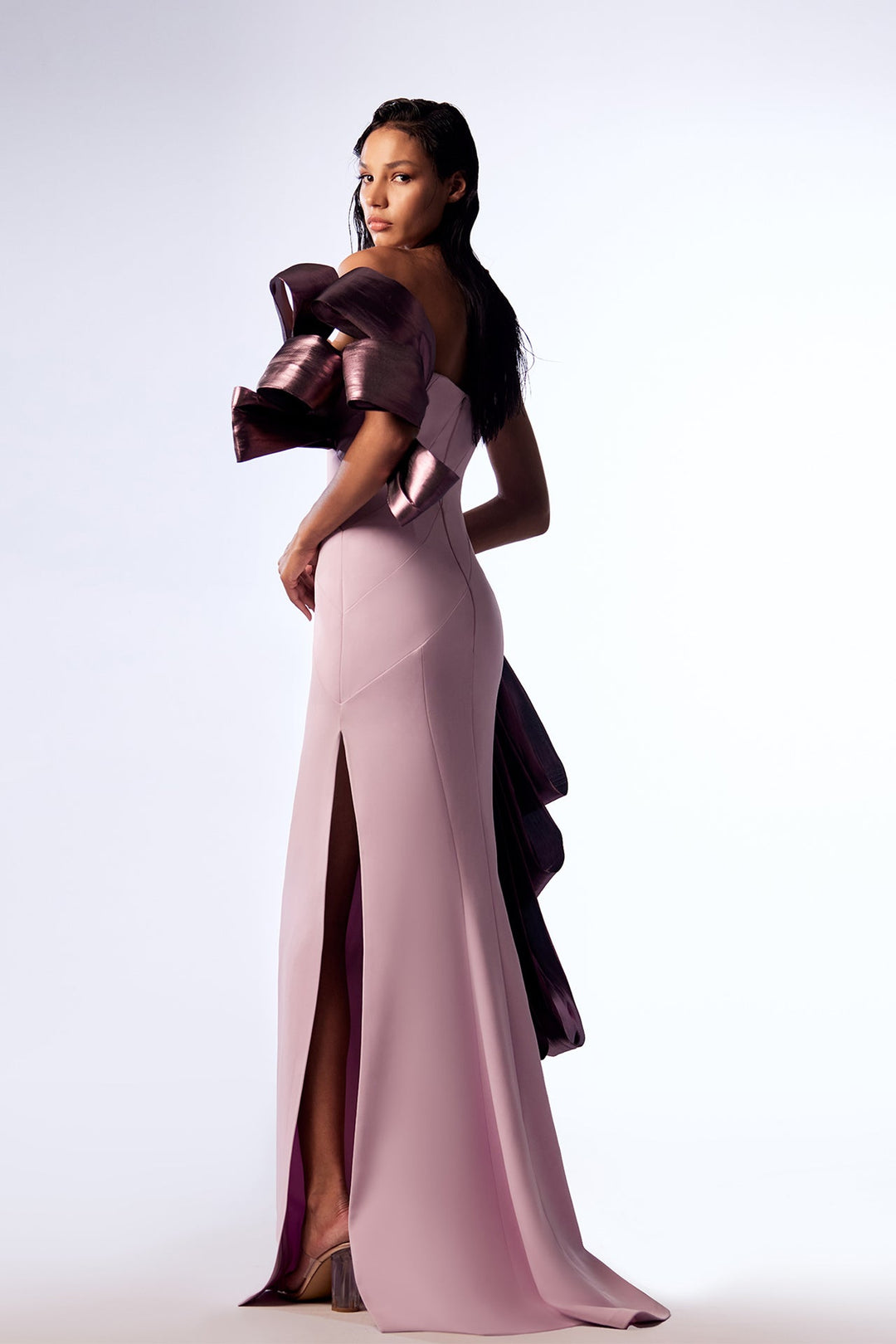 Crepe Asymmetric Mermaid Dress with Draping