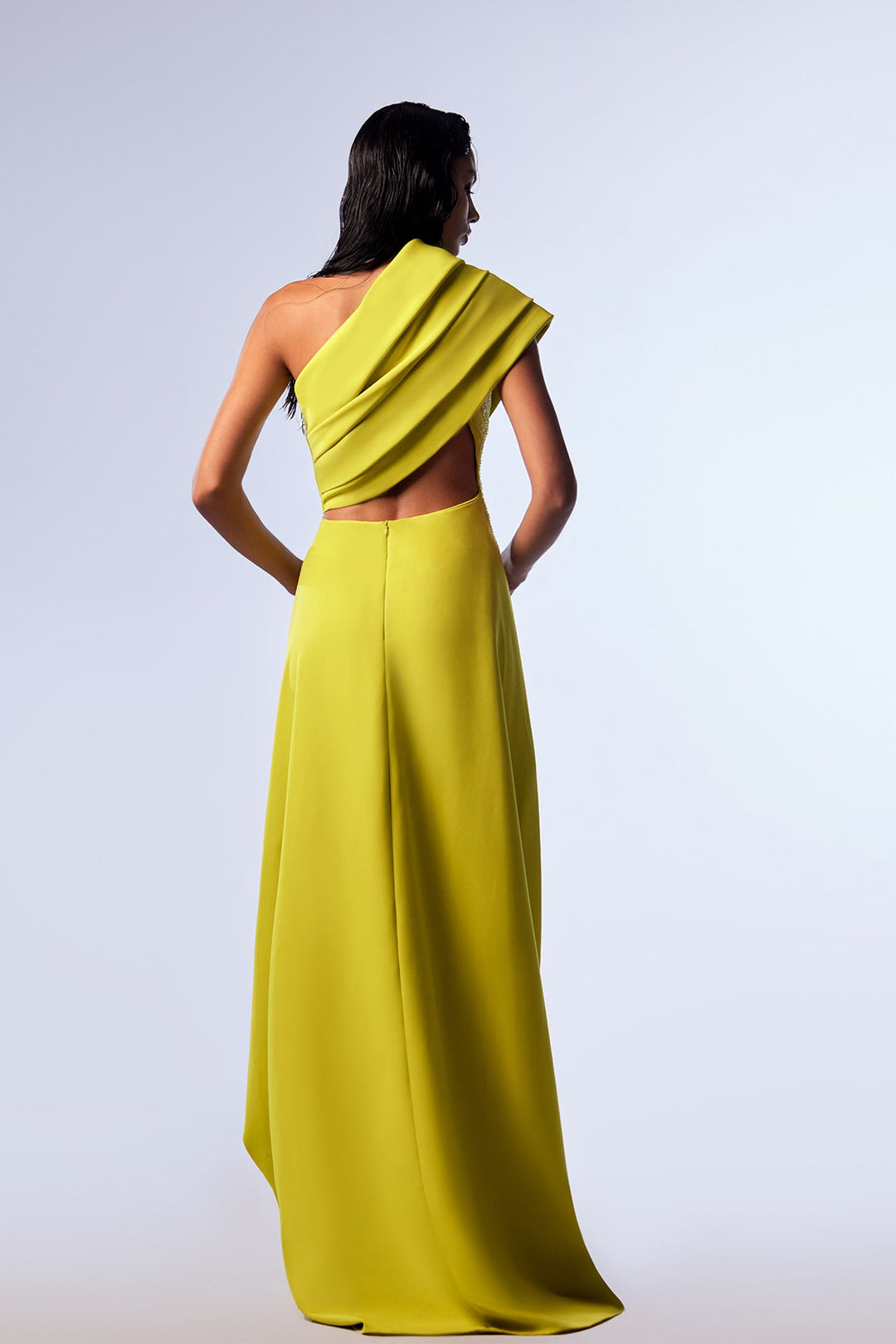 Crepe One-Shoulder Draped Loose Dress