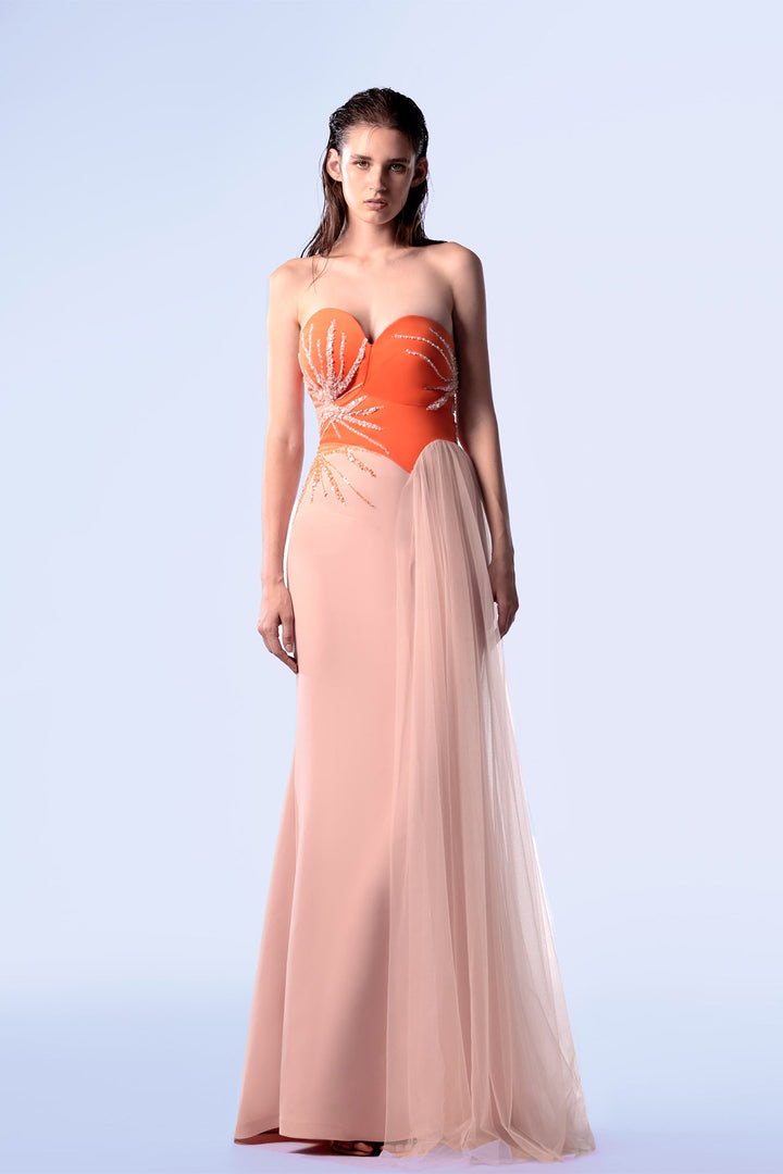 Crepe and Lace Strapless Mermaid Dress