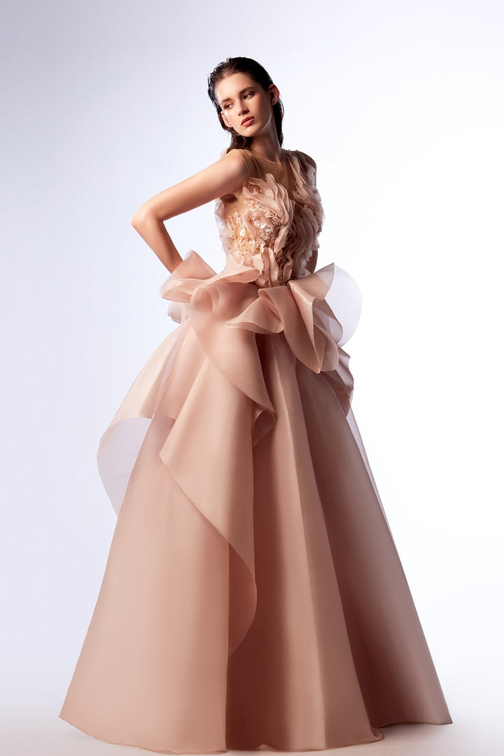 Lace and Organza Sleeveless A-line Dress