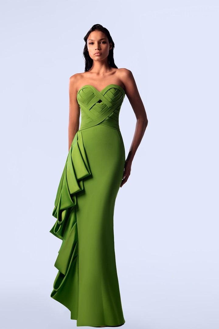 Crepe Strapless Mermaid Dress with Draping