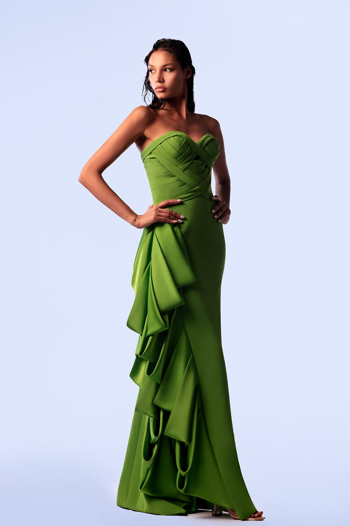 Crepe Strapless Mermaid Dress with Draping