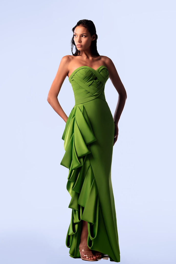 Crepe Strapless Mermaid Dress with Draping