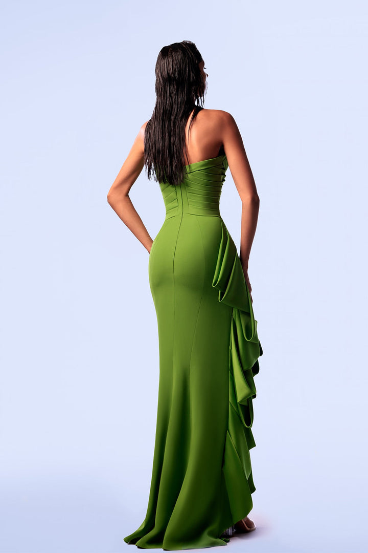 Crepe Strapless Mermaid Dress with Draping