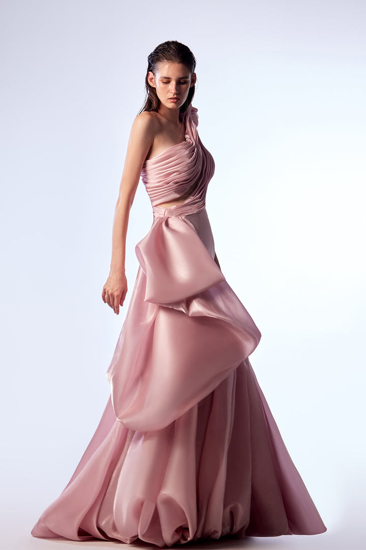 Crepe and Organza Draped Asymmetric Mermaid Dress