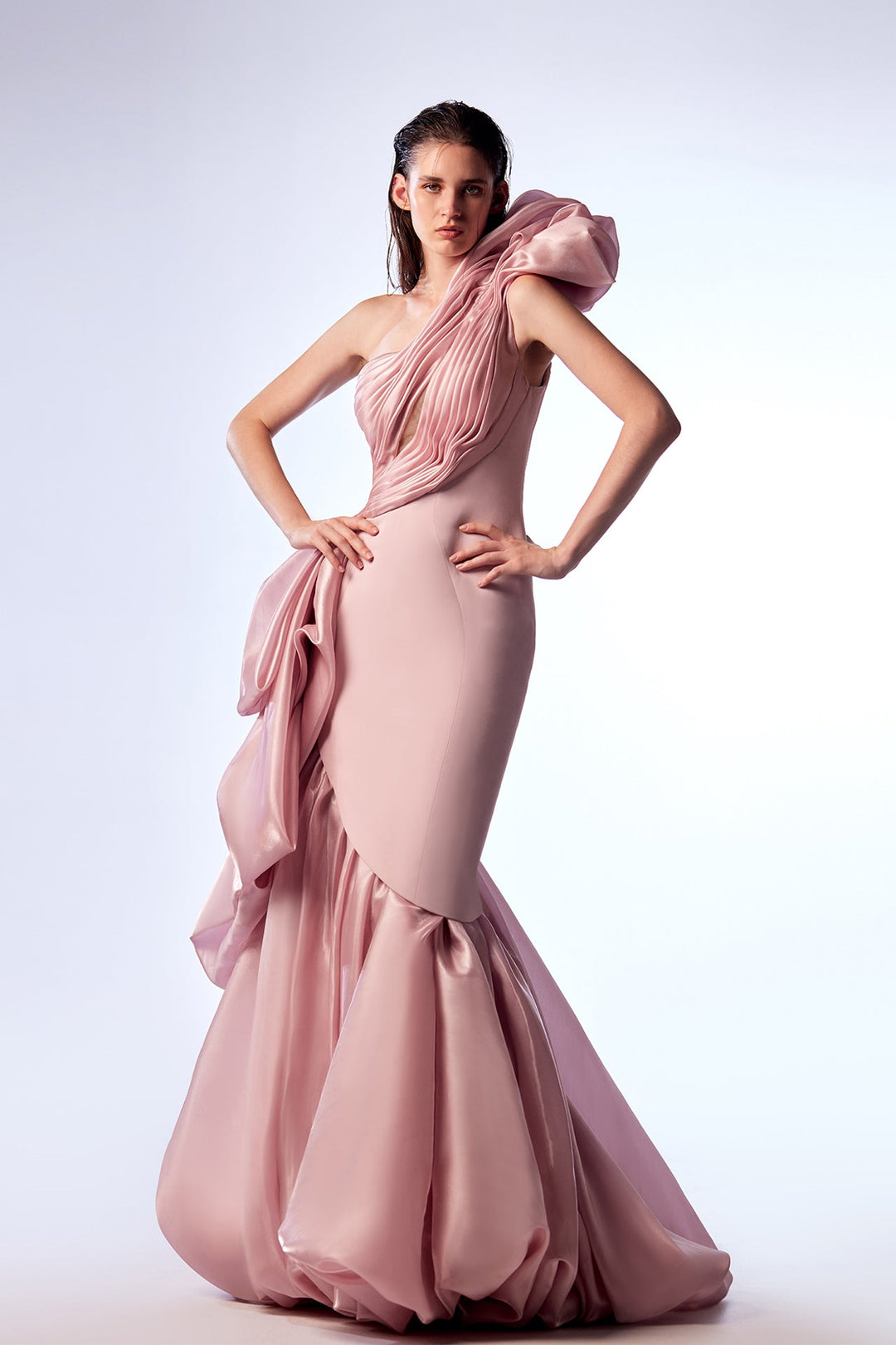 Crepe and Organza Aymmetrical Dress Pink / US 4 Crepe and Organza Aymmetrical Dress Pink / US 4