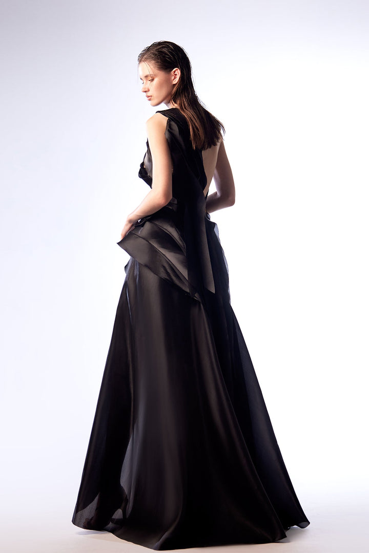 Organza Asymmetric Draped Dress